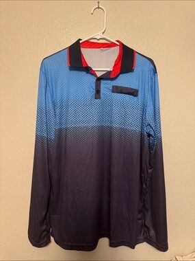 Long Sleeve Performance Polo Shirt - Blue/Black